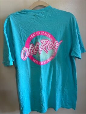Old Row Men's Short Sleeve Graphic Tee - Turquoise with Pink Logo